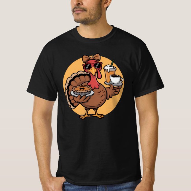 T-shirt Cool Thanksgiving Turquie avec tarte et café (Devant)