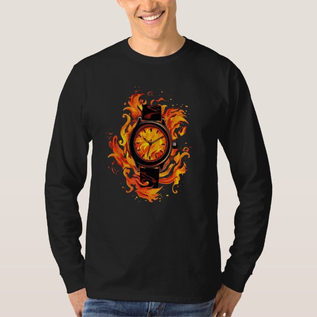 T-shirt Cool Timepiece with Fire and Flames (Devant)