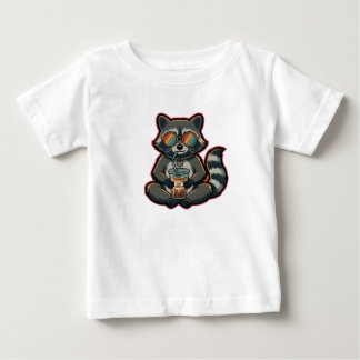 T-Shirt Cooler Waschbär trinkt Hafermilch-Eiskaffe