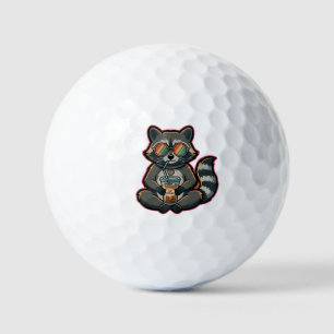 T-Shirt Cooler Waschbär trinkt Hafermilch-Eiskaffe Golfball