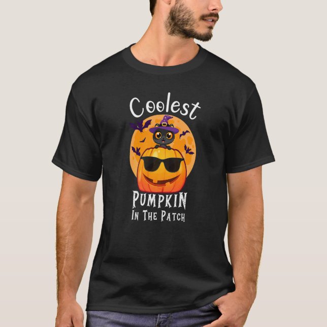 T-shirt Coolest Pumpkin In The Patch Black Cat Witch Hat B (Devant)