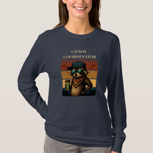 T-shirt Coordinateur du Chaos Raccoon Long Sleft Chemise (Devant)
