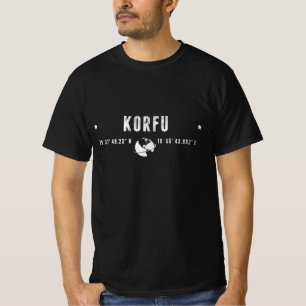 T-shirt Coordonnées de Korfu avec Globe et Étoiles