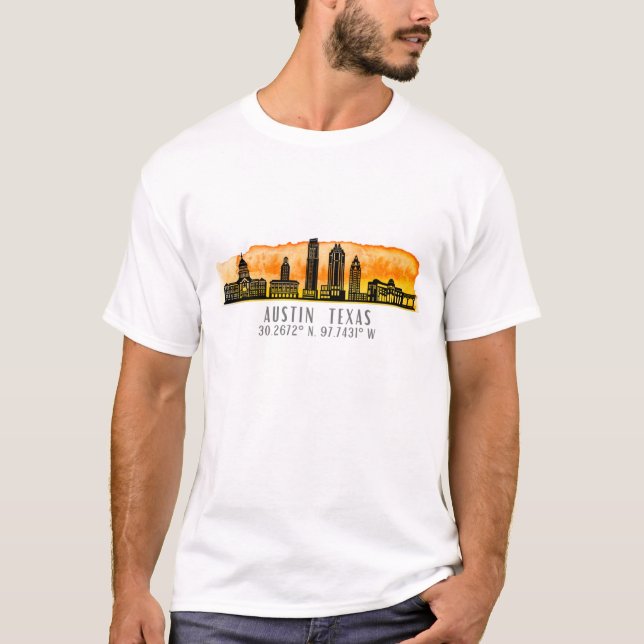 T-shirt Coordonnées de la carte Skyline d'Austin (Devant)