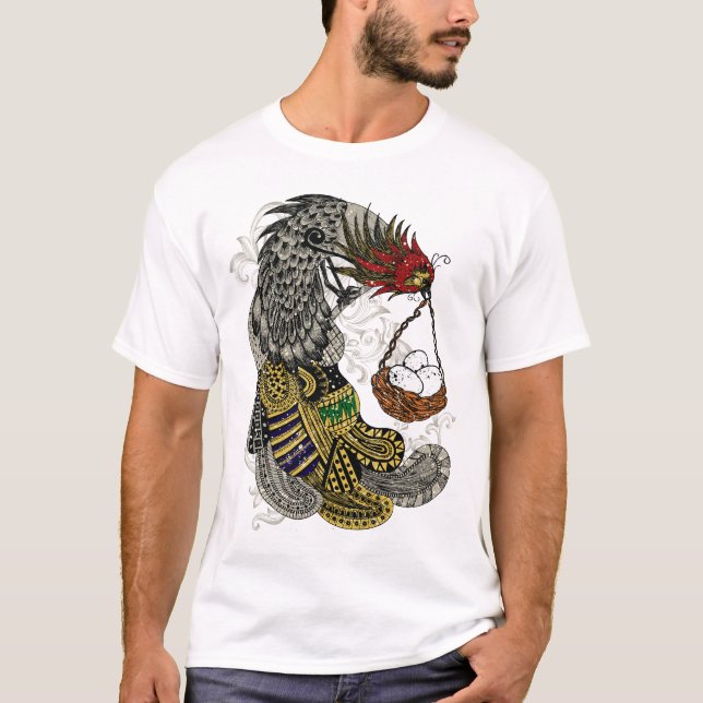 T-shirt Coq Abstrait avec panier d'oeufs (Devant)