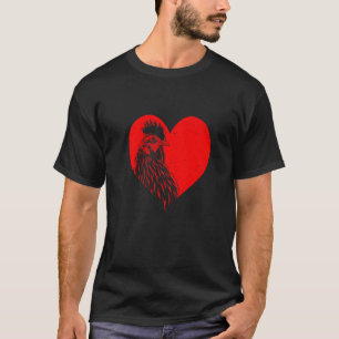 T-shirt Coq Cool Dans Ferme De Poulet De Coeur Rouge
