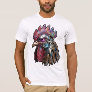 T-shirt Coq Cyberpunk Art mécanique iridescent
