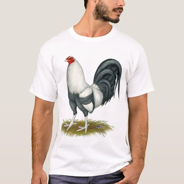 T-shirt Coq de combat américain de bleu d'argent de jeu (Devant)