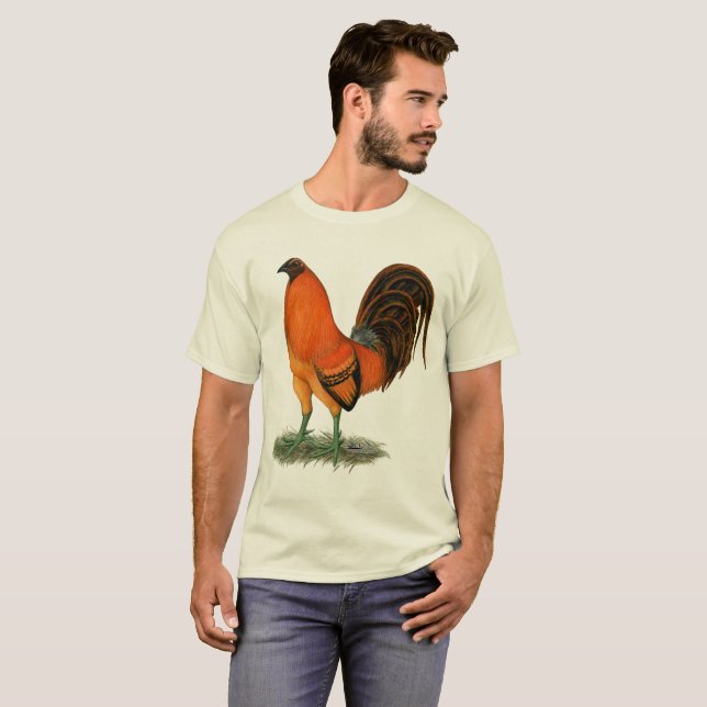T-shirt Coq de rouge de gingembre de coq de combat (Devant entier)