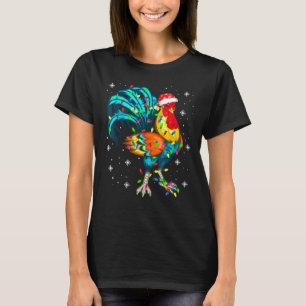 T-shirt Coq Poulet de Noël Arbre de Noël Santa Chapeau Noë