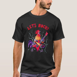 T-shirt Coq Rockons Joue de la Guitare Musique Métal Lourd