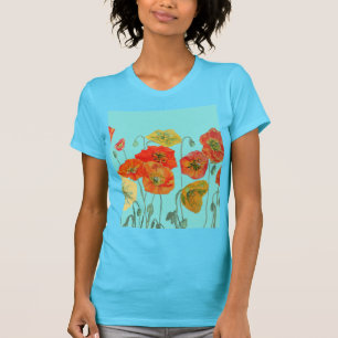 T-shirt Coquelicot Orange Rouge fleur d'eau aquarelle Art