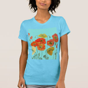 T-shirt Coquelicot Orange Rouge fleur d'eau aquarelle Art 