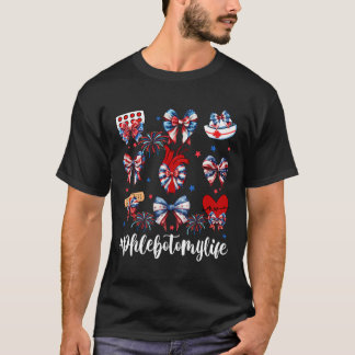 T-shirt Coquette Bow Fireworks Phlebotomie Joyeux 4 Juil