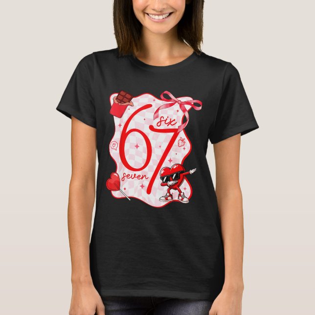 T-shirt Coquette Bow Six Seven 67 Meme Dabbing Heart Valen (Devant)