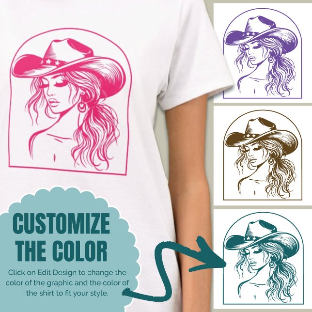 T-shirt Coquette Couleur Personnalisée - Chemise de dessin (Custom Color Coquette Cowgirl Line Drawing Shirt)
