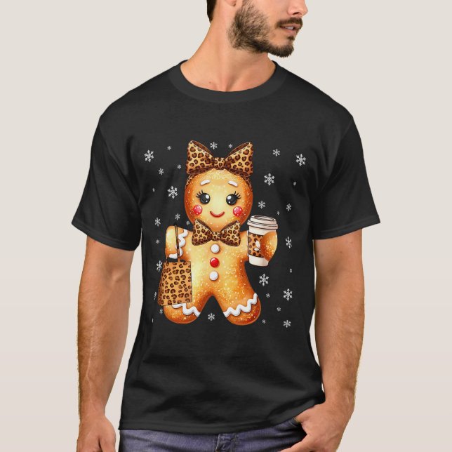 T-shirt Coquette Cute Gingerbread Leopard Bow Christmas Gi (Devant)