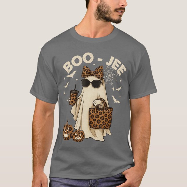 T-shirt Coquette Leopard Ghost Coffee Boo JEE Halloween Bo (Devant)