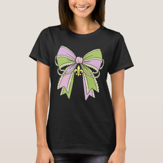 T-shirt Coquette Mardi Gras Bow Pearls Ribbon Women Girls