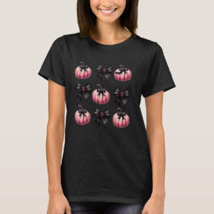 T-shirt Coquette noire Citrouille rose mignonne Bows Hallo