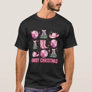 T-shirt Coquette rose de Noël Bow Xmas Tree