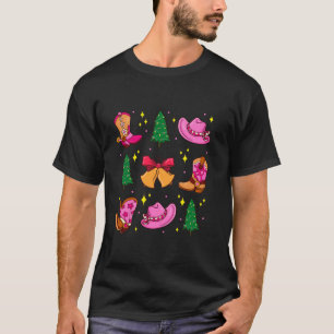 T-shirt Coquette rose de Noël Bow Xmas Tree