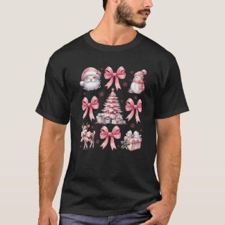 T-shirt Coquette rose Noël Bow Père Noël Motif FEMMES F