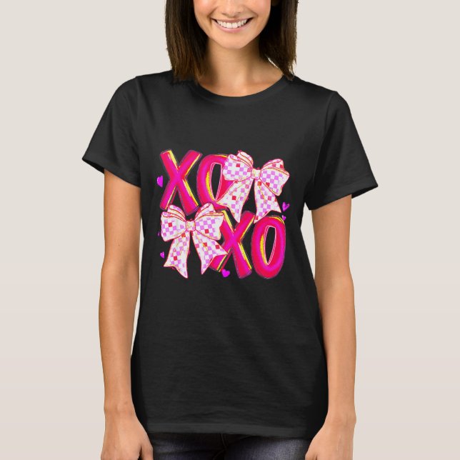 T-shirt Coquette Valentine Xoxo Funny Valentine Bow Hearts (Devant)