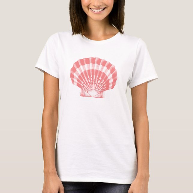 T-shirt Coquillage - corail rose et blanc (Devant)