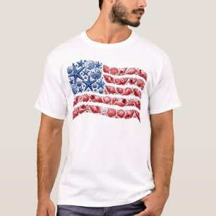 T-shirt Coquillage Drapeau USA 4 juillet Hommes Femmes Enf