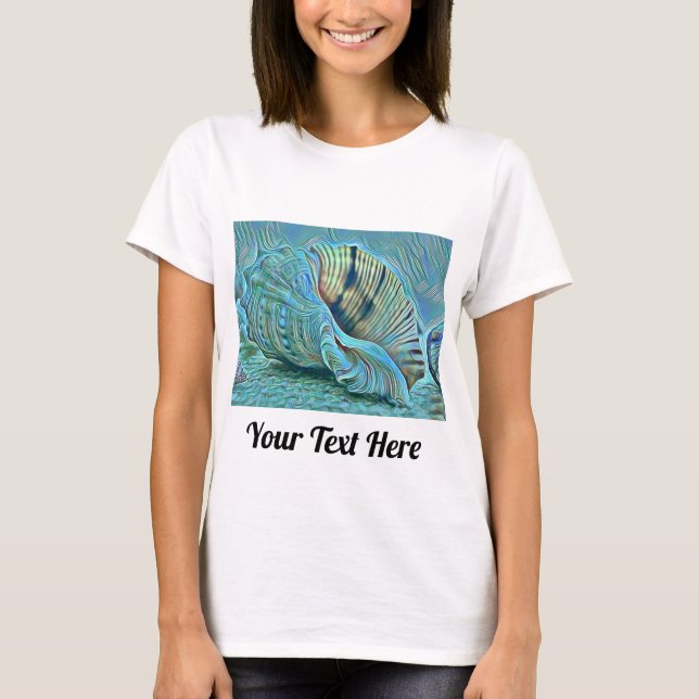 T-shirt Coquillages bleu vert sur le tableau de la plage (Devant)