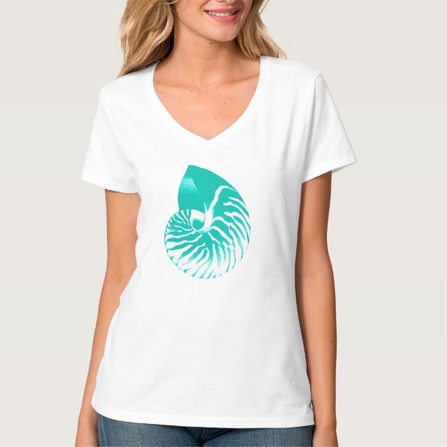 T-shirt Coquille de Nautilus - turquoise, aqua et blanc (Devant)