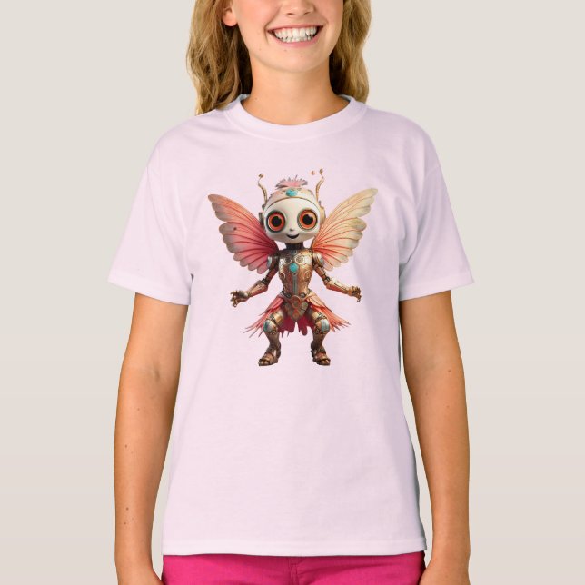 T-shirt Coral Gold Cute Dancing Robot Pixie (Devant)