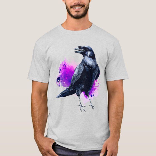 T-shirt Corbeau avec Arrière - plan d'aquarelle violet (Devant)