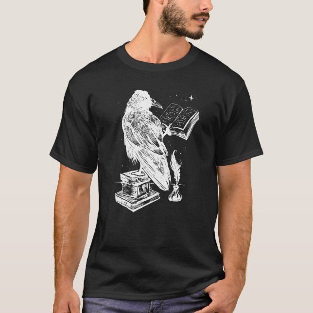T-shirt corbeau corbeau avec livres goth tatouage Mystère  (Devant)