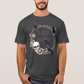 T-shirt Corbeau gothique Crânes et fleurs Corbeau lunatiqu