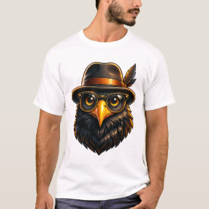 T-shirt Corbeau Hipster avec Chapeau & Lunettes