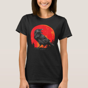 T-shirt Corbeau noir Lune rouge Oiseau animal gothique Éff