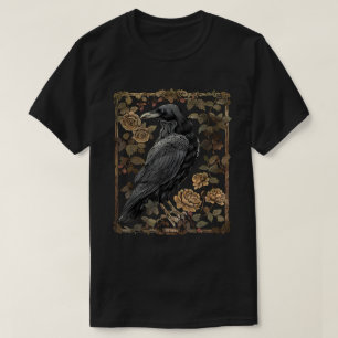 T-shirt Corbeau Rose Lune Écran Noir Gothique Épouvantable