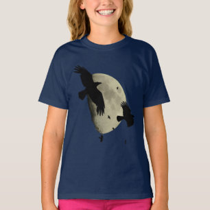 T-shirt Corbeaux en vol silhouettés contre une grande lune