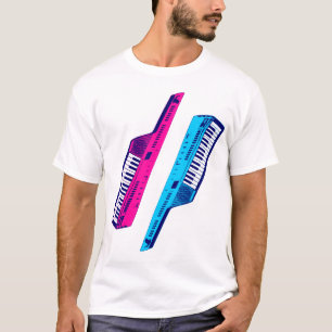 T-shirt Corey Tiger 80s Vintage Keytar rose et bleu