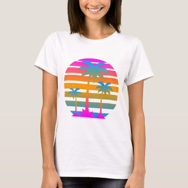 T-SHIRT COREY TIGER RETRO SUNSET PALMIERS (Devant)