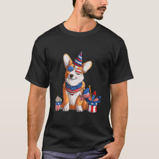 T-shirt Corgi 4 juillet American Sunglasses Dog USA