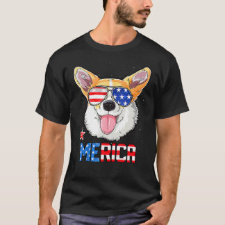 T-shirt Corgi 4 juillet Merica Hommes Femmes Usa Drapeau