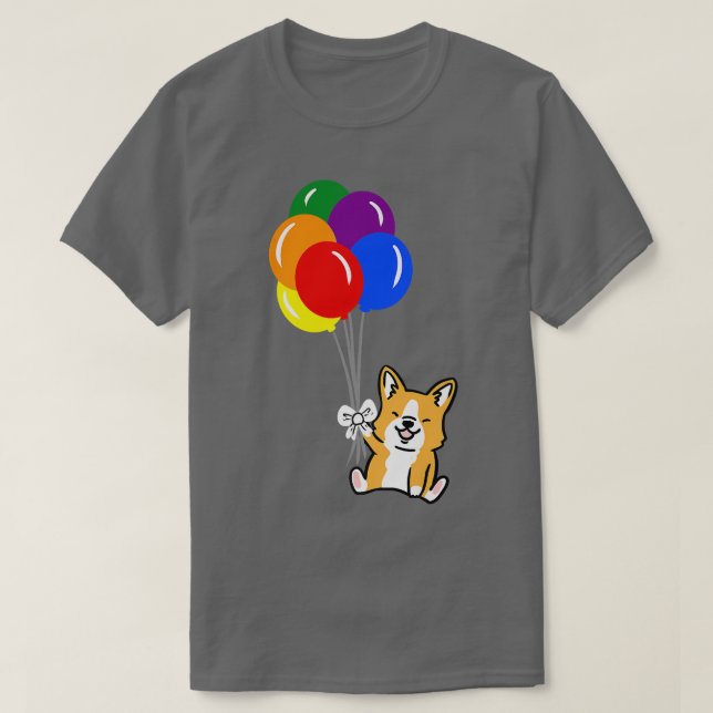 T-shirt Corgi Balloon Gay pride-234 (Design devant)