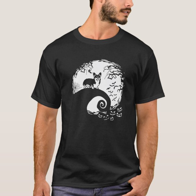 T-shirt Corgi Chien Halloween Lune Silhouette Déplaisant P (Devant)