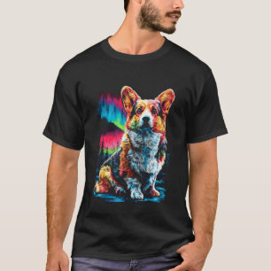 T-shirt Corgi Coloré Aurore Boréale Forêt Hivernale A