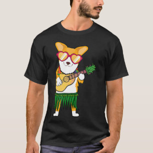 T-shirt Corgi Costume Hawaïen Jouant Ukulele T Été