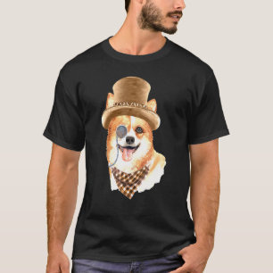 T-shirt Corgi Dandy Avec Chapeau Écharpe Et Monocle