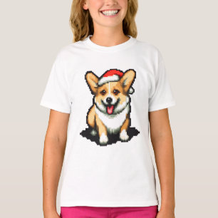 T-shirt Corgi de Noël mignonne à Santa hat Pixel art